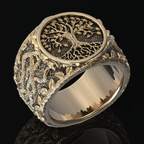 Tree of Life Wide Band Ring in Antique Gold Tone