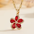 Ruby-Look Blossom Pendant Necklace