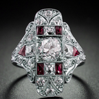 Vintage-Style Zirconia Silver-Tone Ring in Three Stone Colours