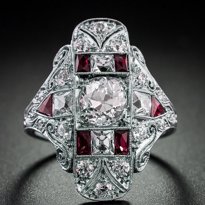 Vintage-Style Zirconia Silver-Tone Ring in Three Stone Colours