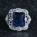 Vintage-Style Blue Zirconia Hollow Silver-Tone Ring