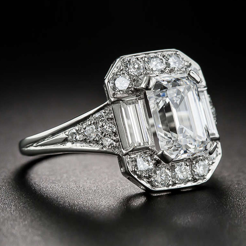 Vintage-Style Square Zirconia Silver-Tone Ring