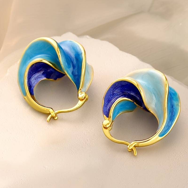 Blue Enamel Earrings in Vintage Gold Tone