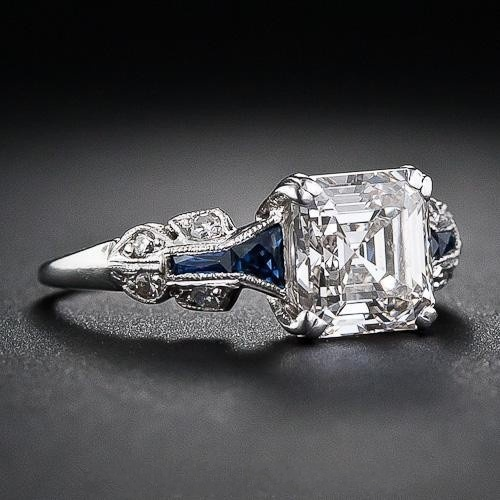 Vintage-Style Blue and Silver-Tone Ring
