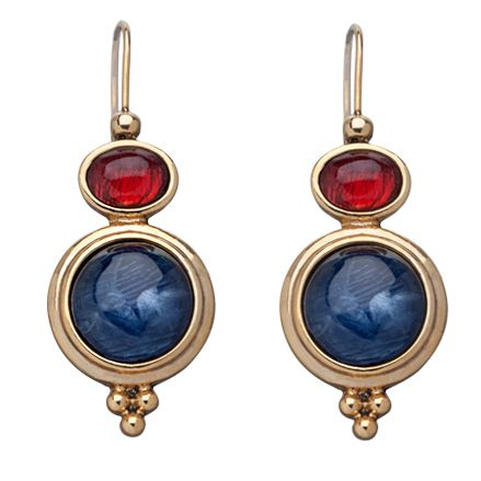 Vintage-Style Blue and Red Stone Earrings