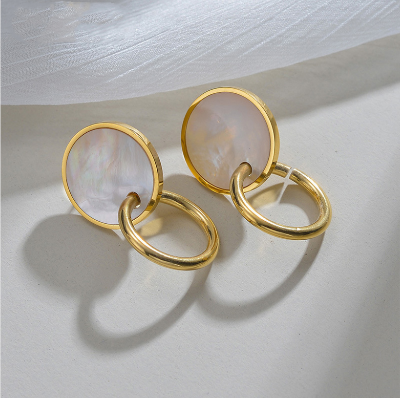 Vintage-Style White Opal-Look Round Gold-Tone Earrings