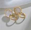Vintage-Style White Opal-Look Round Gold-Tone Earrings