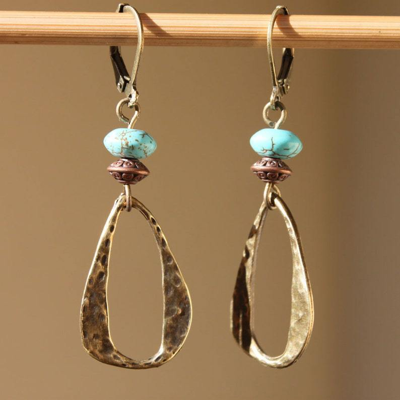Vintage-Style Turquoise Gold-Tone Dangle Earrings