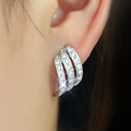 Silver-Tone Layered Pavé Crescent Earrings