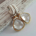 Vintage-Style White Glass Gold-Tone Earrings