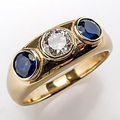 Vintage-Style Blue Inlaid Glass Zirconia Gold-Tone Ring