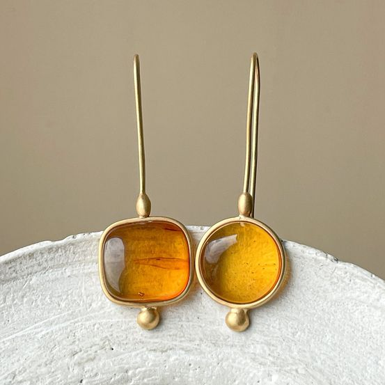 Vintage-Style Orange Glass Gold-Tone Earrings