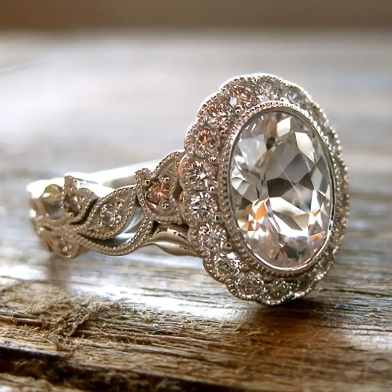 Vintage-Style Inlaid Glass Bright Ring
