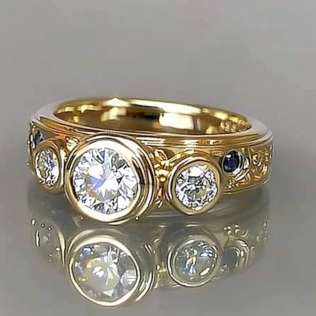 Vintage goudkleurige ring ingelegd met wit glas