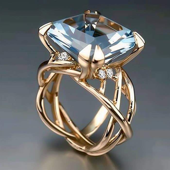 Vintage-Style Braided Gold-Tone Blue Glass Ring
