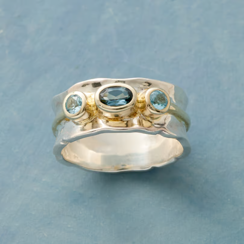 Vintage-Style Blue Inlaid Stones Two-Tone Ring