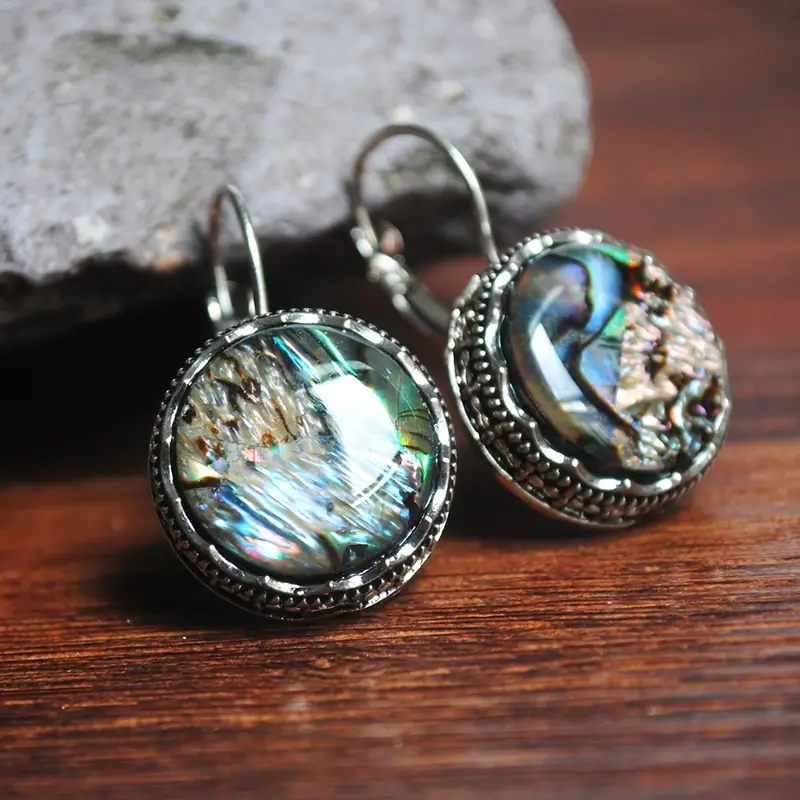 Vintage-Style Abalone-Look Round Leverback Earrings
