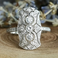 Art Deco-Style Silver-Tone Ring with Geometric Zirconia Panel