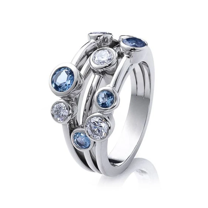 Silver-Tone Ring with Scattered Blue Zirconia Bezels