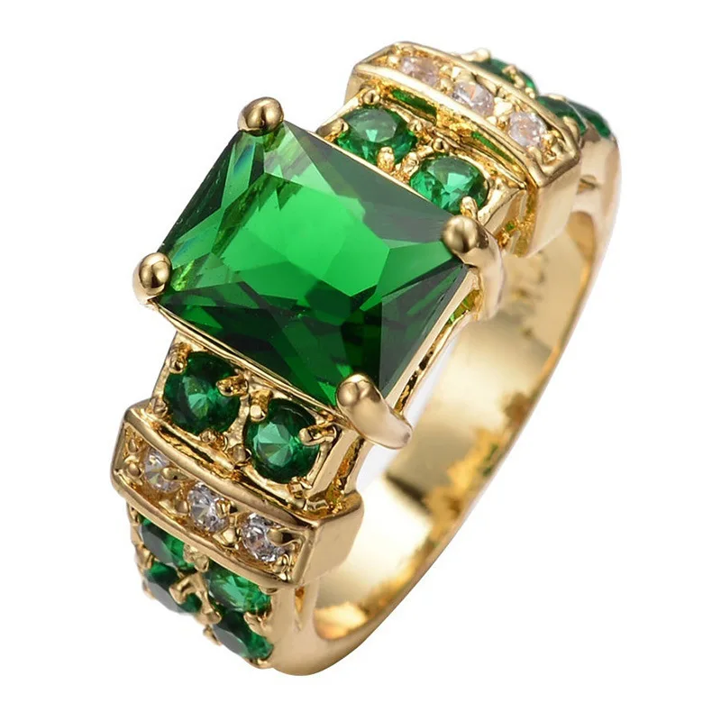 Vintage-Style Green Crystal and Gold-Tone Ring