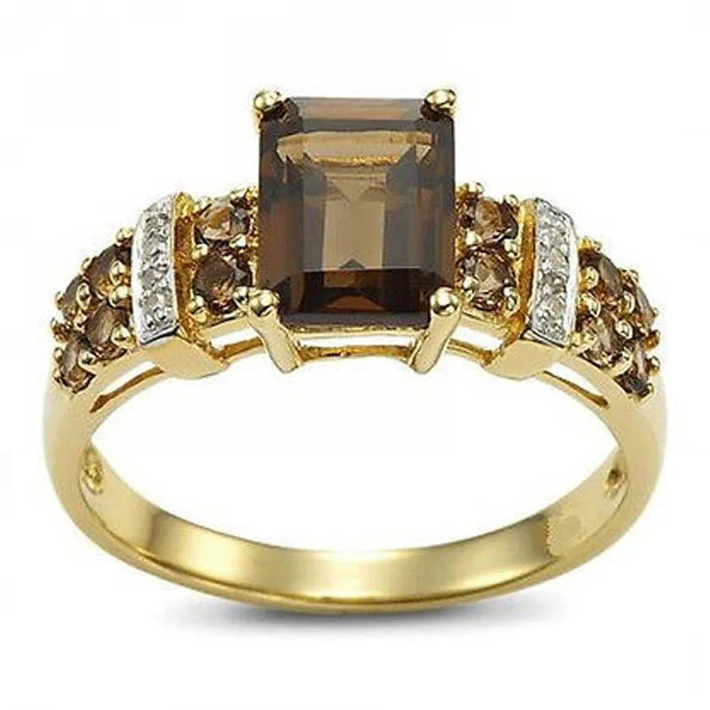Vintage-Style Brown Crystal and Gold-Tone Ring