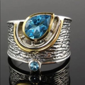 Vintage-Style Blue Crystal Drop Silver-Tone Ring