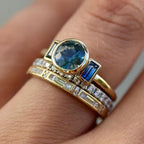 Antique-Style Blue Stone Ring Set in Gold Tone