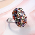Vintage-Style Colourful Round Crystal Silver-Tone Ring