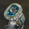 Vintage-Style Blue Glass Bright Two-Tone Ring
