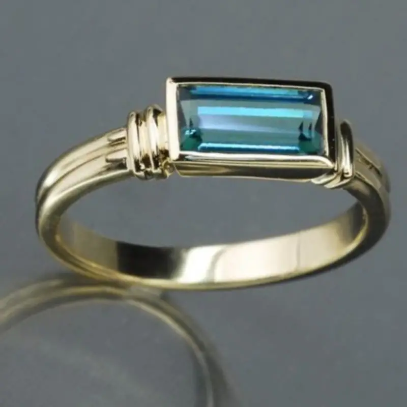 Vintage-Style Inlaid Rectangular Blue Glass Ring