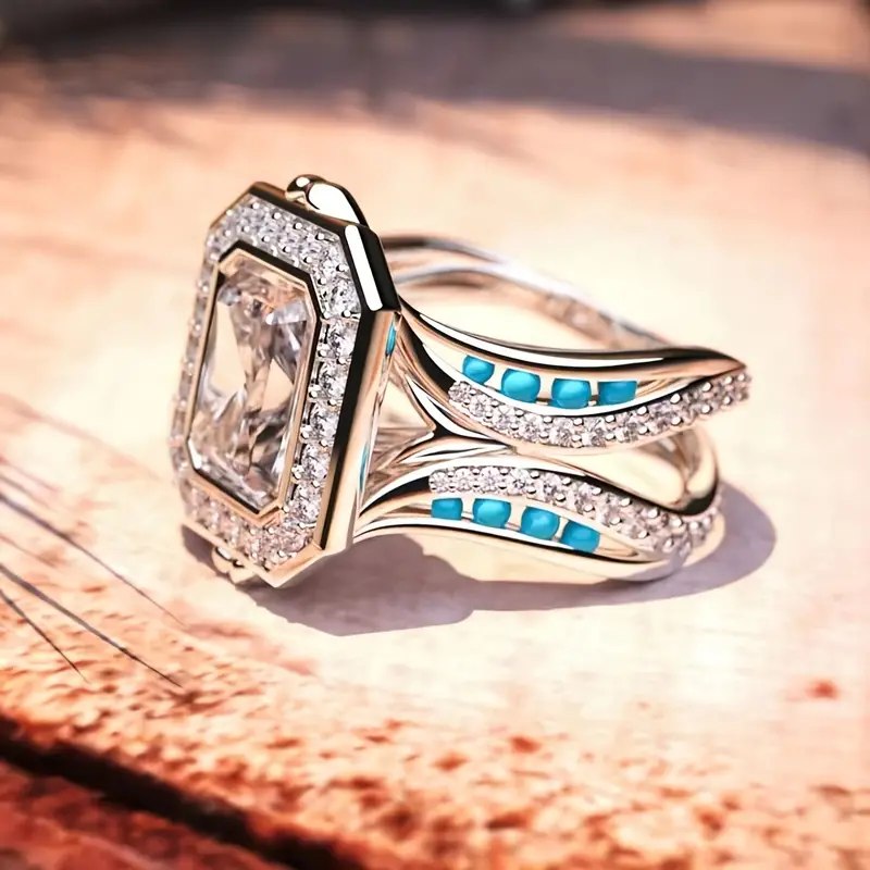 Vintage-Style Blue Inlaid Opal-Look Zirconia Ring