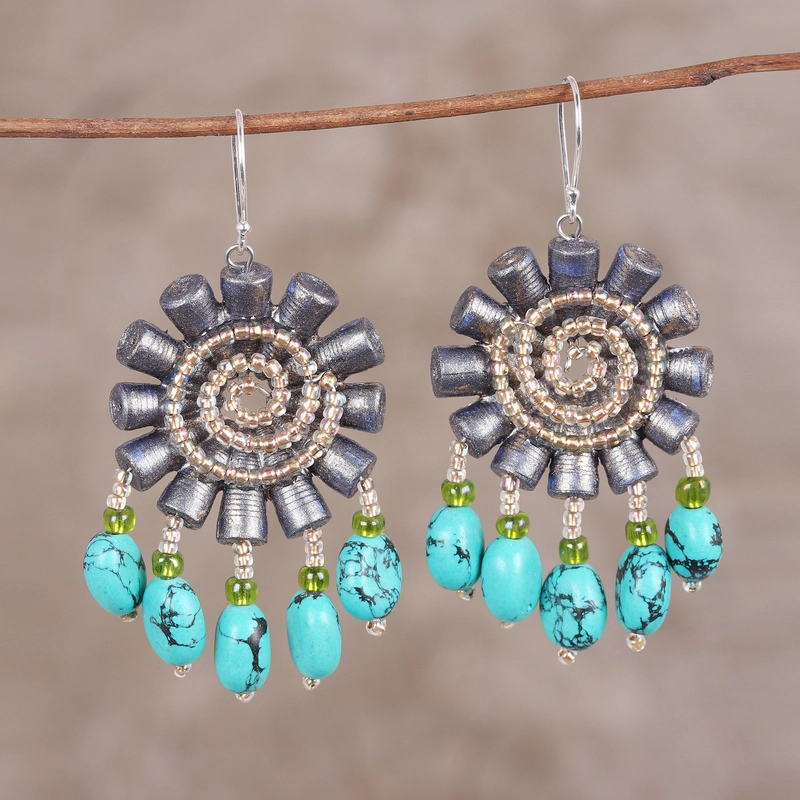 Vintage-Style Blue Stone Bead Earrings
