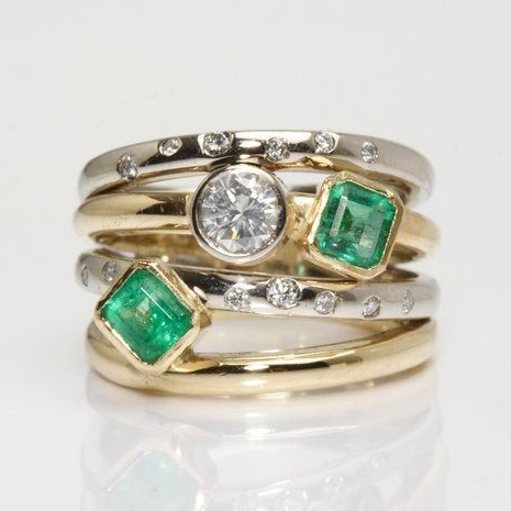 Vintage-Style Layered Two-Tone Green Crystal Ring