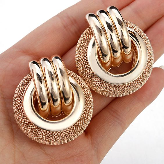 Vintage-Style Gold-Tone Mesh and Ring Door-Knocker Earrings