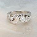 Silver-Tone Wave Ring with Two Round Zirconia