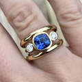 Gold-Tone Split Band Ring with Oval Blue Zirconia