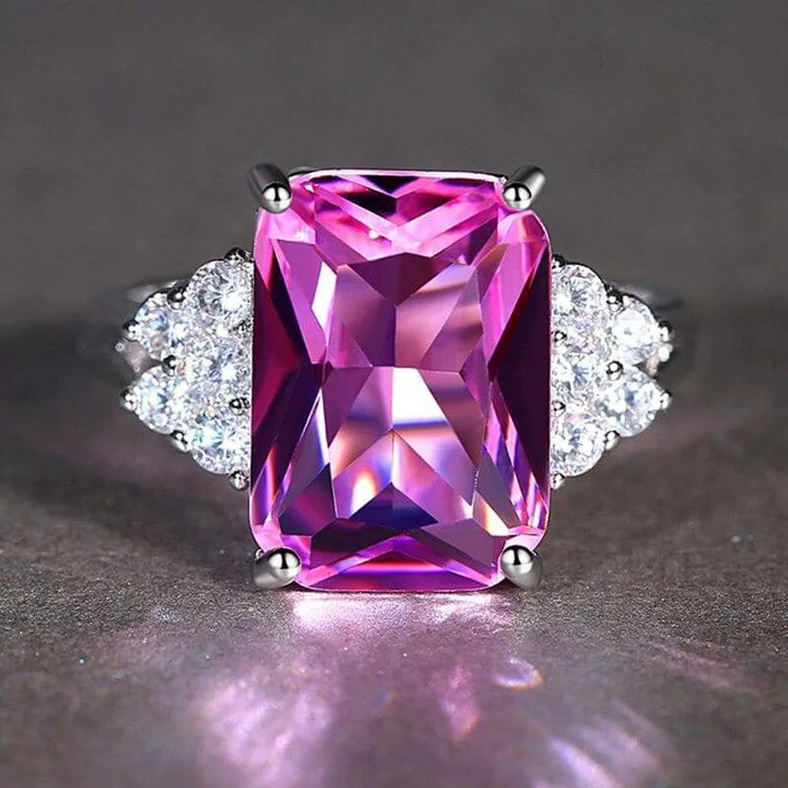 Vintage-Style Purple Zirconia Silver-Tone Ring