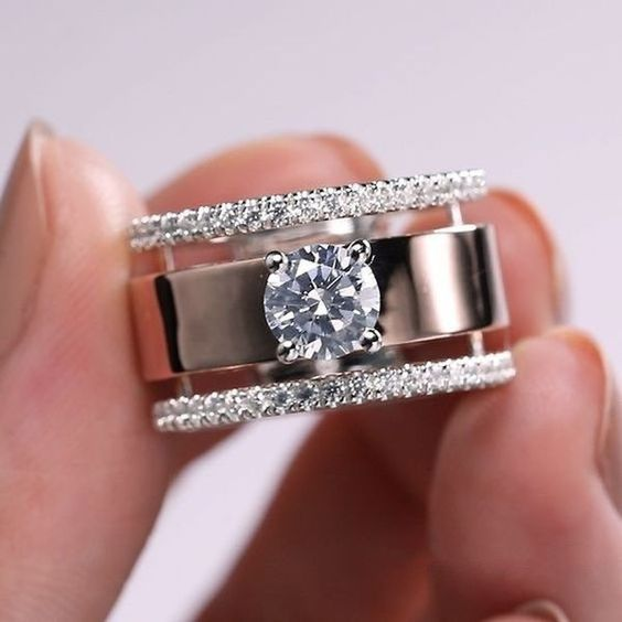 Two-Tone Open Bar Ring with Round Zirconia Centre