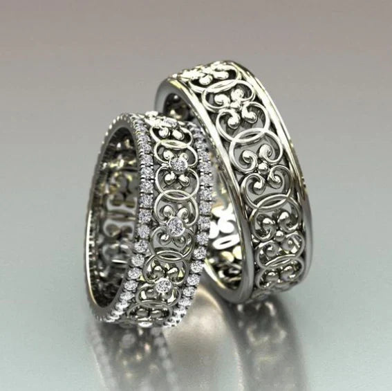 Vintage-Style Silver-Tone Hollow Ring Set