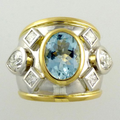 Vintage-Style Blue Inlaid Glass Two-Tone Ring