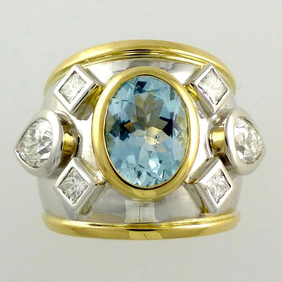 Vintage-Style Blue Inlaid Glass Two-Tone Ring
