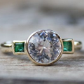 Vintage-Style Zirconia and Green Crystal Ring