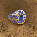 Oval Blue Mosaic-Look Gold-Tone Signet Ring