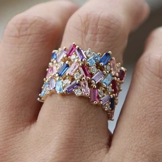 Vintage-Style Colourful Inlaid Crystals Ring