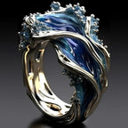 Antique-Style Ocean Wave Ring in White Gold Tone