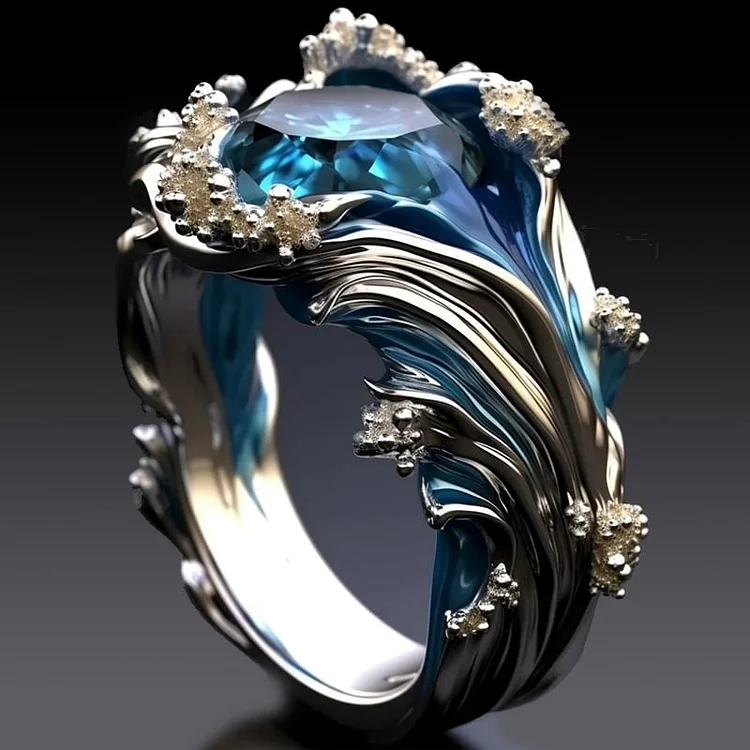 Vintage-Style Ocean Wavy Crystal Ring