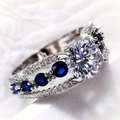 Vintage-Style Zirconia Blue Silver-Tone Ring
