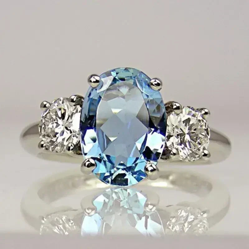 Vintage-Style Blue Bright Silver-Tone Ring