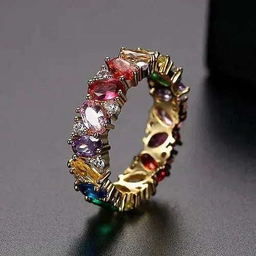 Vintage Multicolour Zirconia Gold-Plated Ring