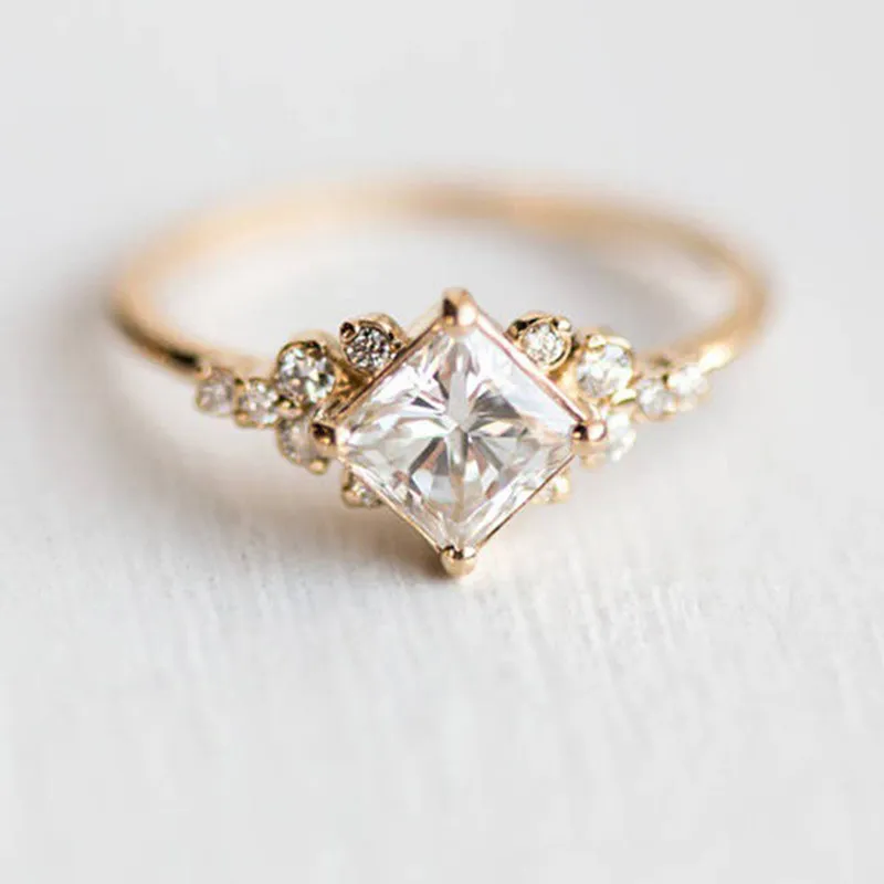 Gold-Tone Kite-Shaped Crystal Ring with Fine Band
